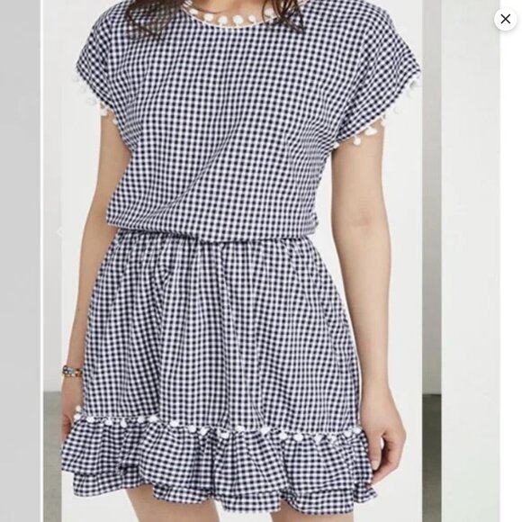 Peixoto Nissi Gingham Pom Mini Dress Blue White | Size SX - Picture 1 of 11